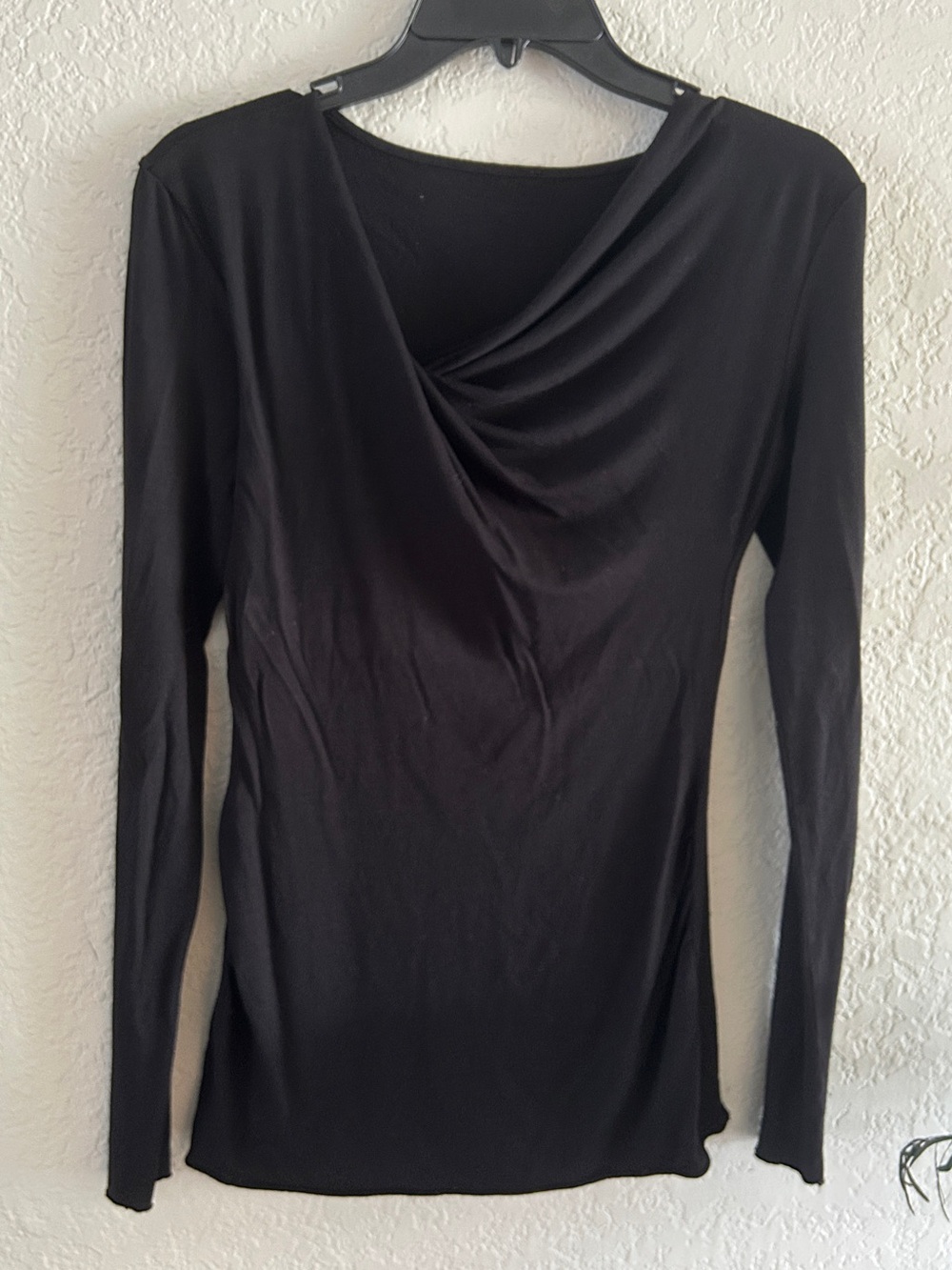 VENUS Side Ruching, Drape Asymmetric Neckline, Long Sleeve Top - Black